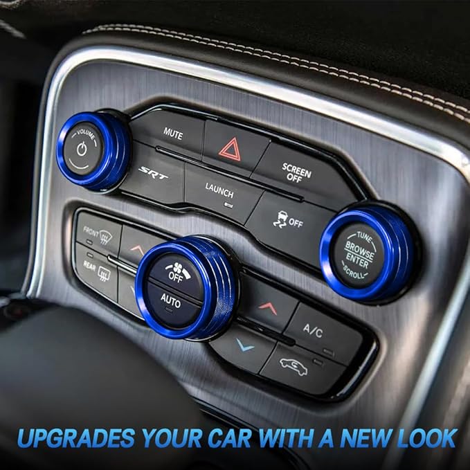 3PCS Air Conditioner Switch Button Knob Cover, Auto Accessories Climate Control Knob Covers, Aluminum Alloy Knob Ring Trim Cover Compatible with Dodge Challenger Durango 2015-2022 (Blue) - Image 3