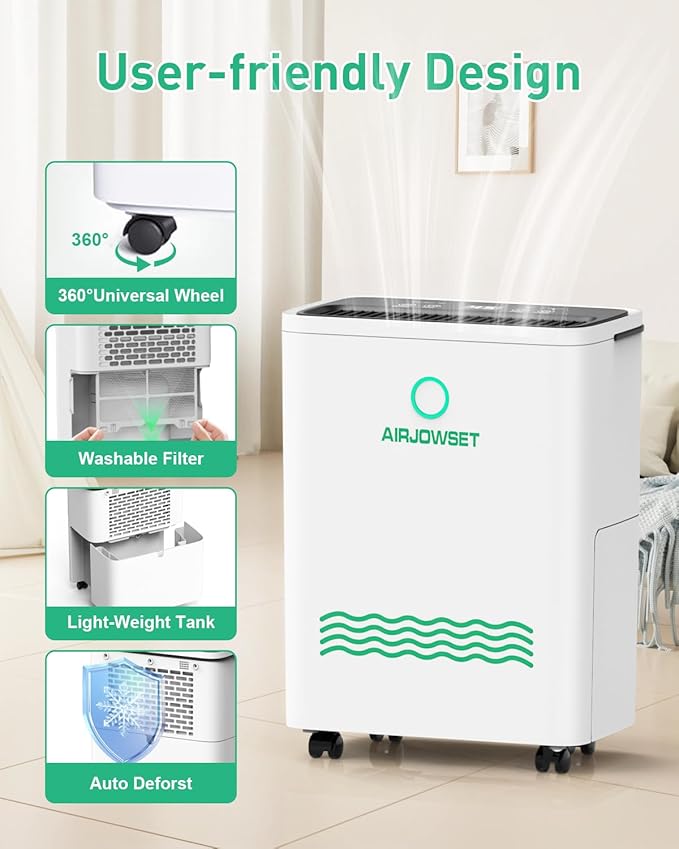 Dehumidifier for Home 2500 Sq.Ft, AIRJOWSET 30 Pints Dehumidifiers 0.6 Gallon Water Tank with Drain Hose and 24H Timer Adjustable Humidity, Dehumidifier for Basement Bedroom Bathroom - Image 7