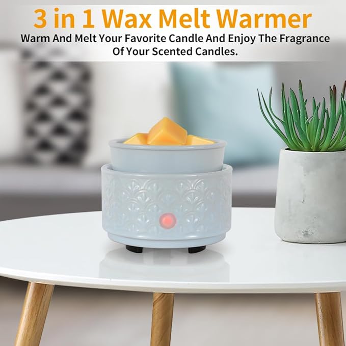 kobodon Ceramic Wax Melt Warmer - 3-in-1Electric Wax Warmer-Fragrance Candle Burner for Scented Wax Tarts and Essential Oils - Wax Melts as Gifts for Moms Grandma Women Girls（Blue） - Image 3