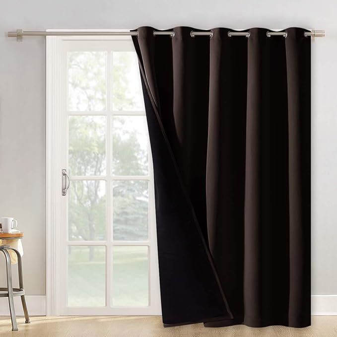 NICETOWN Extra Wide Patio Door Curtain, Super Heavy-Duty Thermal Sliding Glass Door Lined Drape, Privacy Assured 100% Blackout Window Treatment(Brown, 1 Panel, 70 inches W x 84 inches L) by NICETOWN