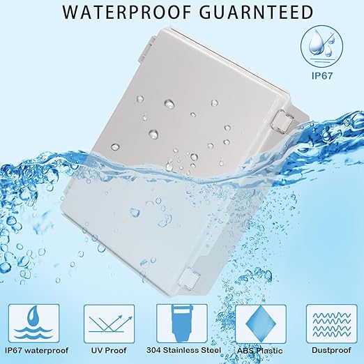 Zulkit Junction Box,IP67 Waterproof Electrical Box Hinged Cover Stainless Steel Buckle Plastic Enclosure for Project w Mounting Plate Wall Bracket and 2 Cable Gland Grey 15"x11"x5.1"/380x280x130mm - Image 2