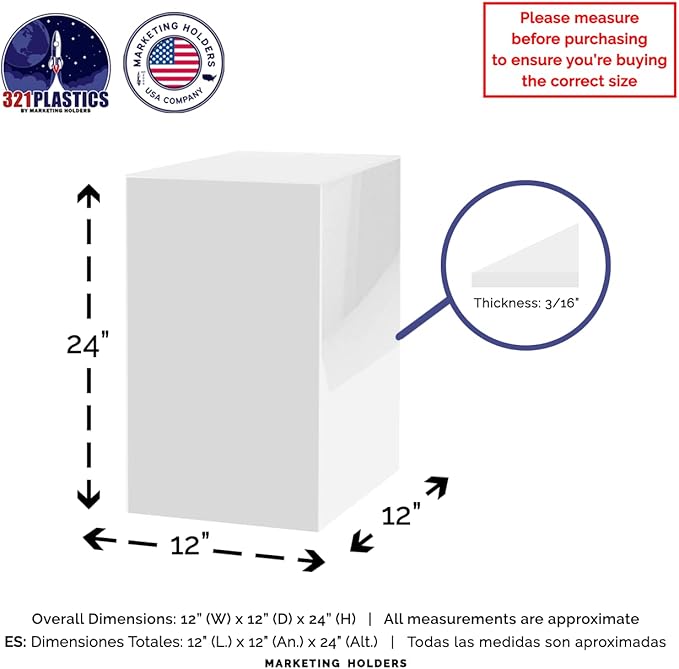 Marketing Holders Acrylic Display Riser Box White Acrylic Pillar 12" x 12” x 24” No Lid Hollow Pedestal Plinth 5 Sided Retail Merchandise Display Flower Tower Elevated Vertical Box Product Showcase - Image 6