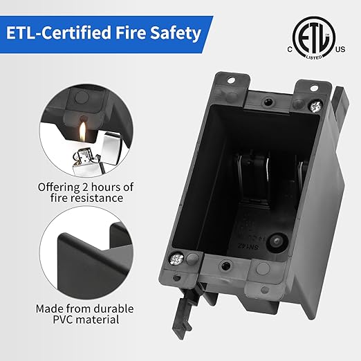 1-Gang AWG Standard Black Old Work Box,Junction Black Boxes for Plastic Remodel Drywall, 14 Cubic Inch ETL Listed Outlet Box, Can Work with Outlets, Thermostats are Used in Combination(5 Pack) - Image 6