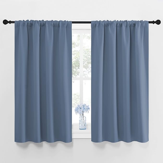 NICETOWN Blackout Curtains for Bedroom, Blackout Curtain Panels, Window Treatment Energy Saving Thermal Insulated Solid Rod Pocket Blackout Drapes/Draperies (Stone Blue, 1 Pair, 42 by 45-inch) by NICETOWN