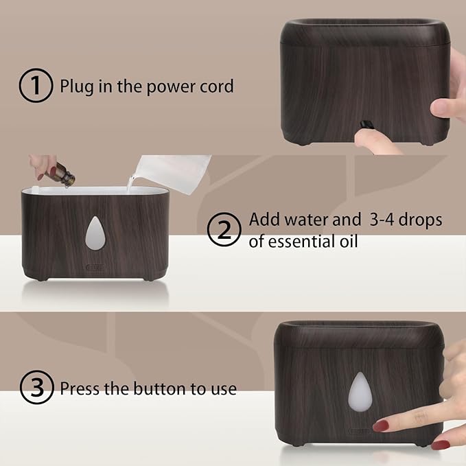Flame Diffuser for Essential Oils, 200ml Ultrasonic Aroma Diffusers with Cool Mist, Aromatherapy Diffuser with Auto-Off Protection (Dark Wooden Grain, Unscented) - Image 3