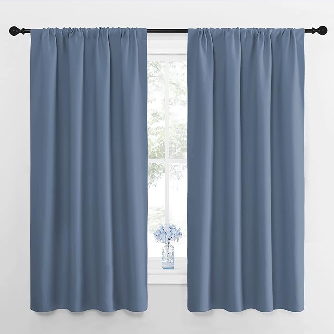 NICETOWN Blackout Curtains for Living Curtains, Triple Weave Home Decoration Thermal Insulated Solid Blackout Curtains & Drapes for Nursery (Stone Blue, Set of 2, 42-inch x 63-inch) by NICETOWN