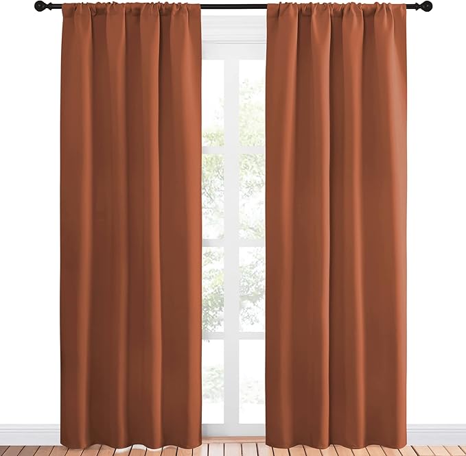 NICETOWN Blackout Curtains and Drapes - Thermal Insulated Solid Rod Pocket Blackout Draperies/Panels (Burnt Orange, 1 Pair, 42 by 84 inches) - Image 2