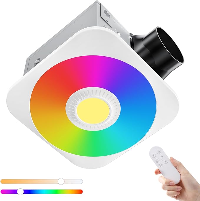 Bathroom Exhaust Fan with Light, 36W Quiet Vent Fan - 160 CFM & 1.0 Sone, 1500lm LED Light (3000K/4000K/5000K) - 5 Brightness Adjustable, 7 RGB Modes & Nightlight, Remote Control, Easy to Install by MEIUOI