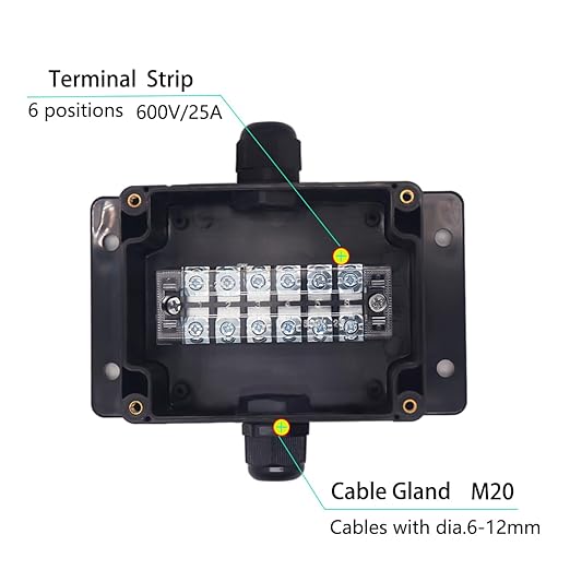Watertight Junction Box, IP67 Waterproof Electrical Project Box with 6P 25A Barrier Terminals,1 in/1 Out Cable Glands Electronic Enclosure 4.53" x 3.54" x 2.17" - Image 2