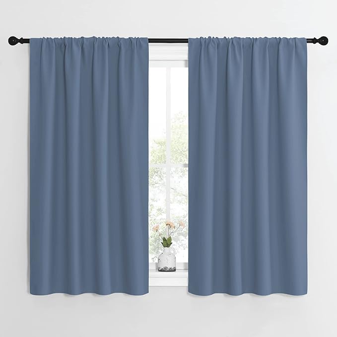 NICETOWN Kitchen Curtains, Short Blackout Curtains & Drapes, Small Window Rod Pocket Draperies for Bedroom (Stone Blue, 42 inches Wide x 54 inches Long, Set of 2) by NICETOWN