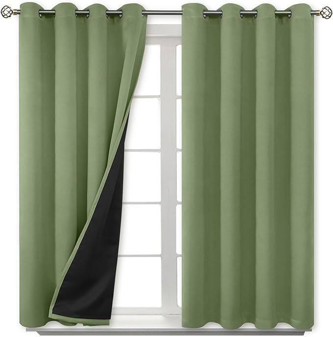 BGment Short 100% Blackout Curtains for Bedroom, Thermal Insulated Energy Efficiency Noise Reducing Grommet Curtains 54 Inch Length with Liner for Small Window 2 Panels Each 52 Inch Wide, Grass Green - Image 8