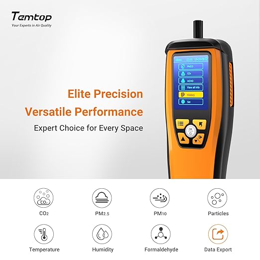 Temtop Air Quality Monitor CO2 Detector Professional Carbon Dioxide PM2.5 PM10 Formaldehyde Temperature and Humidity Monitor w/Audio Alarm Data Export (M2000 2nd) - Image 3