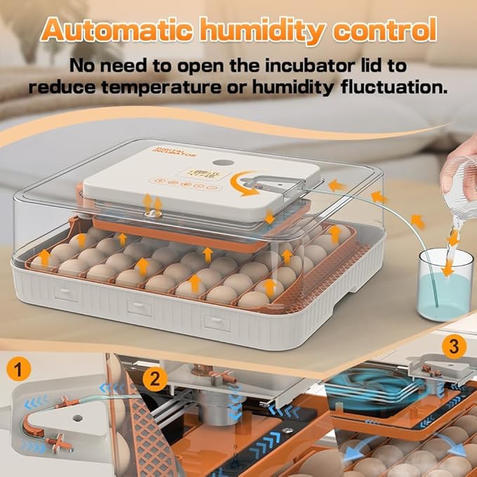 Automatic 56-Egg Incubator for Breeders, Sensor-Based Precise Humidity & Temp Control, Adjustable Egg Spacing, Auto Turn & Auto Stop, Preset Incubation Days, Candler, Chick Separator - Image 3