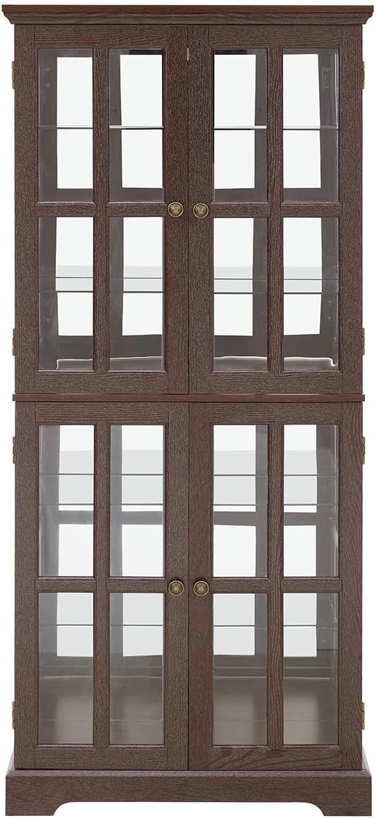 Lighted Glass Curio Cabinet with Lights & Adjustable Shelves,Curio Display Cabinet with Wood Frame & Glass Door,Corner Antique Display Case for Kitchen,Living Room,Office - Image 3