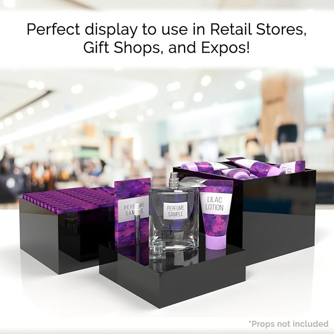 Marketing Holders Acrylic Display Riser Boxes Black 3 Piece Retail Product Riser 2", 4", 6" High Nesting Bins One Open Side No Lid Merchandise Storage Box POP Showcase - Image 2