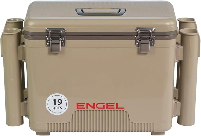 Engel UC19 19qt Leak-Proof, Air Tight, Fishing Drybox Cooler with Built-in Fishing Rod Holders, Also Makes The Perfect Small Hard Shell Lunchbox for Men and Women by ENGEL