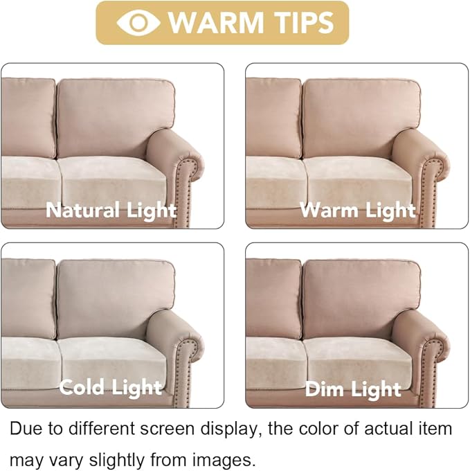 H.VERSAILTEX Velvet Stretch Couch Cushion Cover Plush Cushion Slipcover for Chair Loveseat Sofa Cushion Furniture Protector Seat Cushion Sofa Cover (2 Piece Large Sofa Cushion Covers, Ivory) - Image 6