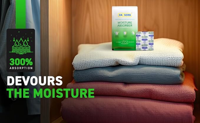 DAVSORB Dehumidifier Room Moisture Absorber - Jumbo Large Pack of 10, 100g Each Sachet for Home, Electronic Items, Wardrobe & Shoe Racks | Fights Excess Moisture - Image 3