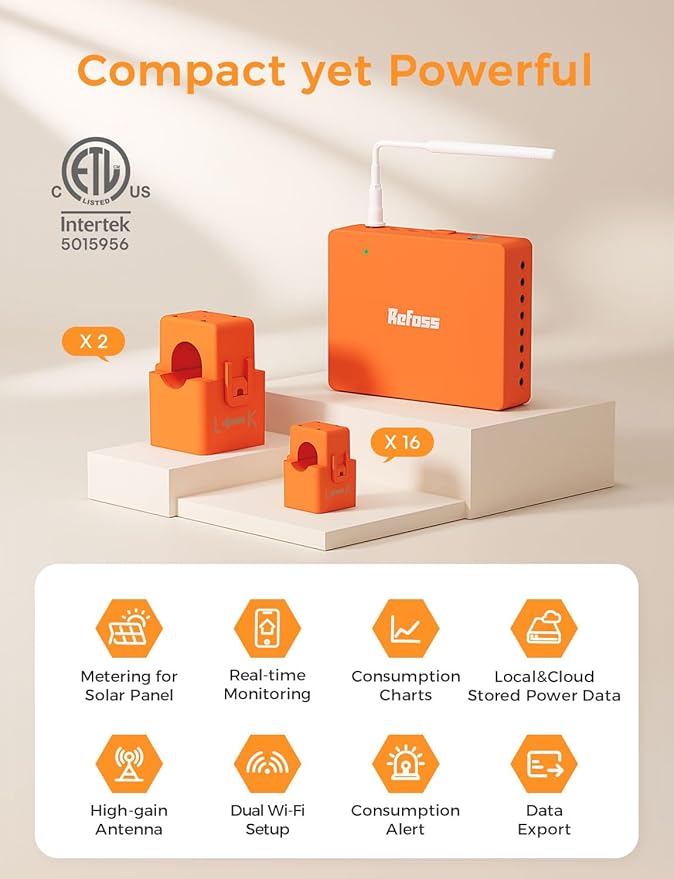 Refoss Smart Home Energy Monitor Real-Time Electricity Usage Monitor with 16x60A Circuit Sensor, Energy Meter, Local Data Storage with Open API & Web UI, Home Assistant, Solar Metering, ETL Certified - Image 2
