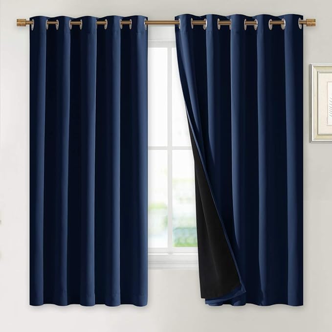 NICETOWN 100% Blackout Curtain Panels, Thermal Insulated Black Liner Curtains for Nursery Room, Noise Reducing and Cold Blocking Drapes for Windows (Navy Blue, Set of 2, 70-inch Wide by 63-inch Long) by NICETOWN