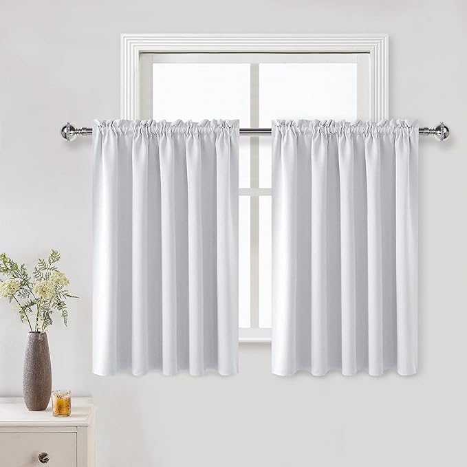 DWCN White Room Darkening Curtains for Kitchen/Bedroom, 60 x 36 inches Long - Energy Saving Window Drapes for Nursery with Rod Pocket, Set of 2 Panels by DWCN