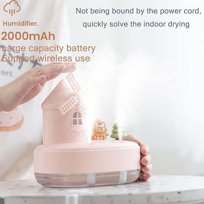 Ultrasonic Humidifiers for Bedroom and Office,Cold fog humidifier with music box, rotary windmill baby humidifier with night light, dual nozzle, two spray modes and ambient light - Image 4