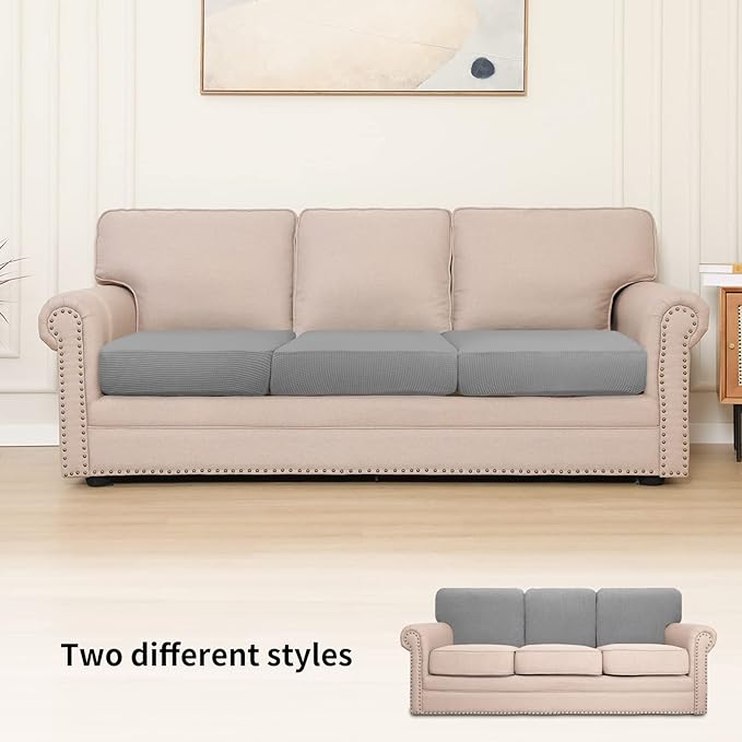 Easy-Going Stretch Individual Chair Couch Cushion Cover Sofa Cushion Furniture Protector Sofa slipcover Soft Flexibility with Elastic Bottom (3-Piece Sofa Cushion Cover, Light Gray) - Image 2