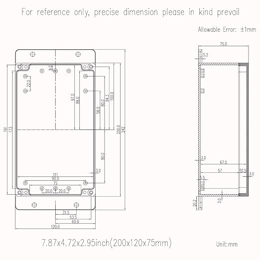 Zulkit Junction Box ABS Plastic Dustproof Waterproof IP65 Universal Electrical Boxes Project Enclosure with Fixed Ear Black 7.87 x 4.72 x 2.95 Inch (200 x 120 x 75 mm)(Pack of 2) - Image 7