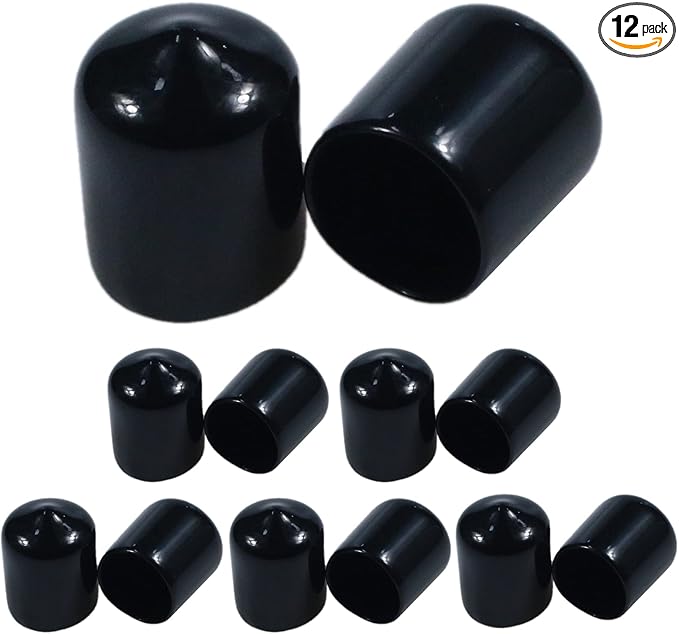 Acocony 9/16 Inch Rubber Cap Round Rubber End Caps PVC Flexible Protector Plastic Plugs for Round Holes Black Pack of 12 by Acocony