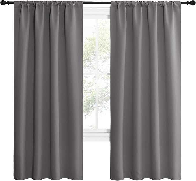 NICETOWN Blackout Curtains 72 for Office - 3 Pass Microfiber Noise Reducing Thermal Insulated Solid Rod Pocket Blackout Window Panels/Drapes (2 Panels, 42 x 72 Inch, Gray) - Image 2