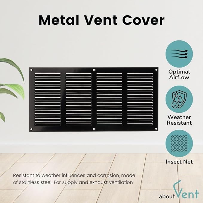 14x6 inch (Duct Opening) Vent Cover - Black Ventilation Covers for Wall and Ceiling - Metal Return Grille - HVAC AC Air Vents Register for Indoor and Outdoor Use with Mesh - Image 2