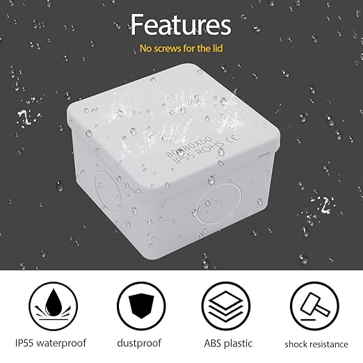LeMotech Junction Box, Electrical Box IP65 Water Resistant Dustproof ABS Plastic Project Enclosure for Electronics White 3.1 x 3.1 x 1.9 inch - Image 6