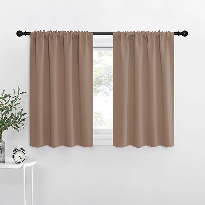 NICETOWN RV Blackout Curtains for Camper Windows, Window Treatment Thermal Insulated Rod Pocket Small Blackout Draperies/Drapes for Bedroom/Kitchen (Cappuccino, Set of 2, 34" Wide by 40" Long) by NICETOWN