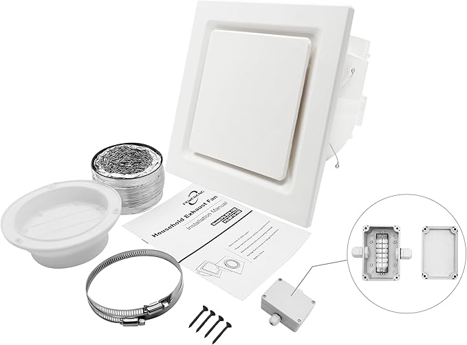 Bathroom Fan Ceiling Mount Exhaust Ventilation,141 CFM 0.7 Sones,4 Inches Duct,White,Very Quiet Ventilation and Exhaust Fan - Image 8