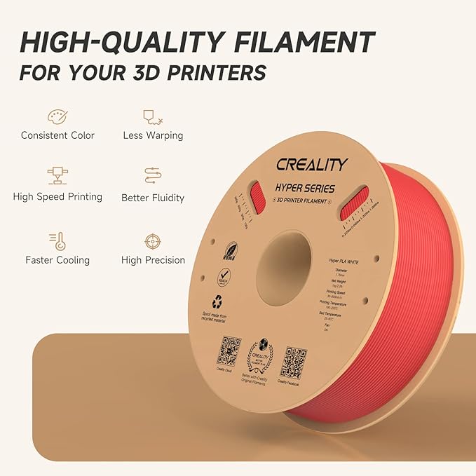 Official Creality Hyper PLA Filament 1.75mm, High Speed PLA 30-600mm/s Rapid 3D Printer Filament, Dimensional Accuracy +/-0.02mm, Fit Most FDM 3D Printers，1KG(2.2lbs) Spool Red - Image 3