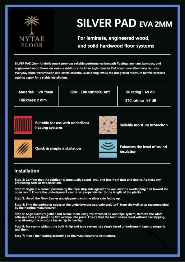 Silver Pad 200, EVA 2mm Underlayment with Silver Film – Sound Reduction, Cold Block, Moisture Barrier for Laminate, Engineered Wood & Vinyl Flooring (No Attached Pad), 200 Sqft Roll, - Image 4