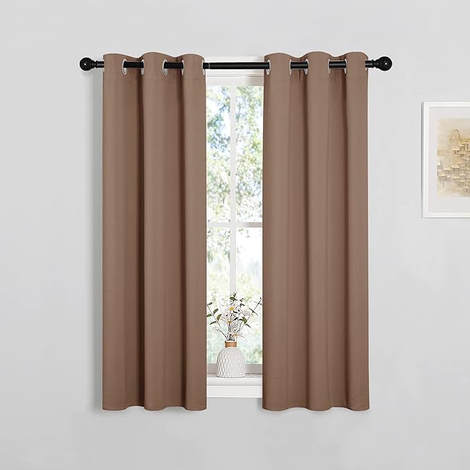 NICETOWN Blackout Window Curtains and Drapes for Kitchen, Window Treatment Thermal Insulated Solid Grommet Blackout Drapery Panels (Set of 2 Panels, 29 by 45 Inch, Cappuccino) - Image 2
