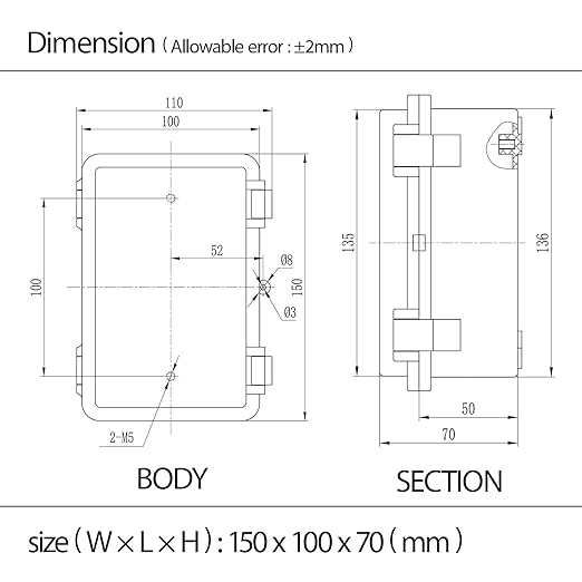 Junction Box, ABS Plastic, IP65 Waterproof Dustproof Universal Electrical Enclosure, Hinged Shell Outdoor and Indoor Usage Project Box, 5.9"x 3.9"x 2.8"(150x100x70mm), Grey - Image 8