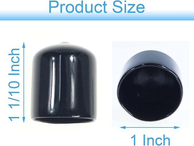 Acocony 1 Inch Rubber Cap Round Rubber End Caps PVC Flexible Protector Plastic Plugs for Round Holes Black Pack of 12 - Image 2