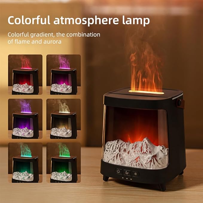 Flame Essential Oil Diffuser, Ultrasonic Aromatherapy Humidifier,Aurora Mountain Diffuser 3-Mode Flame & Color Light,Quiet Mist Diffuser with Timer for Bedroom,Home,Office,Spa,Gift,Yoga - Image 2