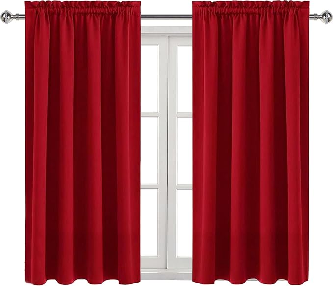 DWCN Christmas Blackout Curtains Room Darkening Thermal Insulated Bedroom Curtains Window Treatments, 42 x 45 inches Long, Set of 2 Red Rod Pocket Drapes - Image 9