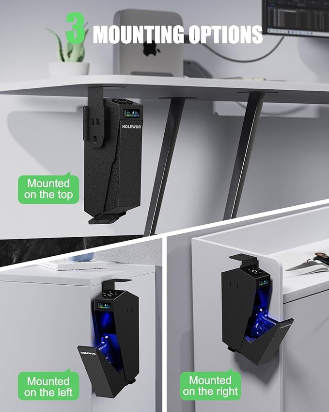 Gun Safe, Biometric Pistol Safe Fingerprint Quick Access Drop Down Handgun Safe Single Mount Pistol Case for Desk Bedside Nightstand - Image 3