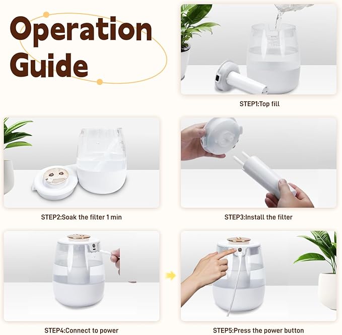 Double Spray Air Humidifier for Bedroom, 2L Quiet Cool Mist Humidifier for Plants Dorm Room Office Home Car Personal Humidificador with Digital Display 3 Mist Modes & Night Light - Image 7