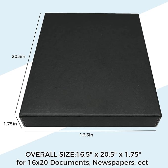 Golden State Art, Archival Folio Storage Box 16x20, Clamshell Design with Metal Edge, Preserve And Store Photos Documents Cards Prints Arts Crafts DIY, Black - Image 2