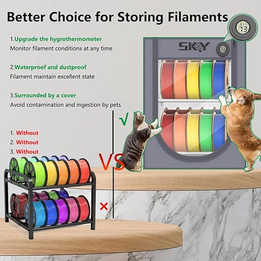 3D Printer Filament Storage Box with Thermo-Hygrometer - 2 Tiers Metal Filament Storage Rack with Cloth Cover,- 3D Filament Holder for Home, Office Workshop, Studio 20 Rolls - Grey - Image 7