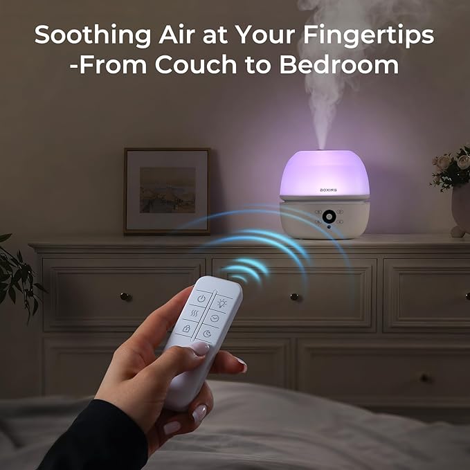 BOXING Top Fill Humidifiers for Bedroom Baby with Easy Remote, 20dB Quiet Cool Mist Air Humidifier for Large Room Home & Indoor Plants, 7 Color Night Light, Essential Oil Tray, Timer, Sleep Mode,3L - Image 2