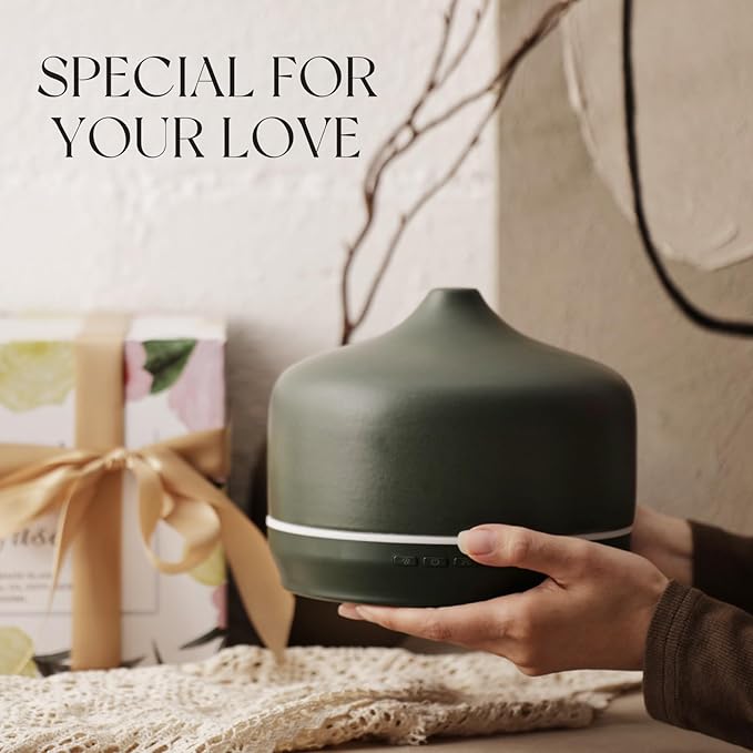 Porseme 500ml Ceramic Essential Oil Diffuser Aromatherapy Ultrasonic Cool Mist Humidifier 15-21 Running Hours Air Diffusers for Sleeping Yoga Office Working Spa and Rest (Hunter Green) - Image 6
