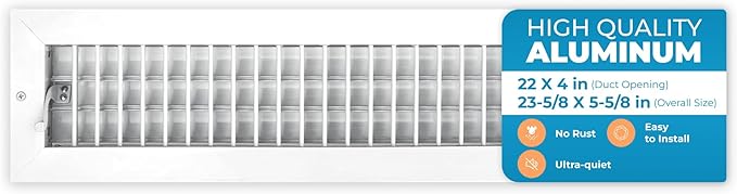 Aluminum 22 x 4 Inch Air Vent Covers Wall AC Grille – Premium Register Vent Cover – Durable Rustproof Aluminum Wall Vent – Multi-Shutter Damper – Individually Adjustable Front Blades, White by Air360