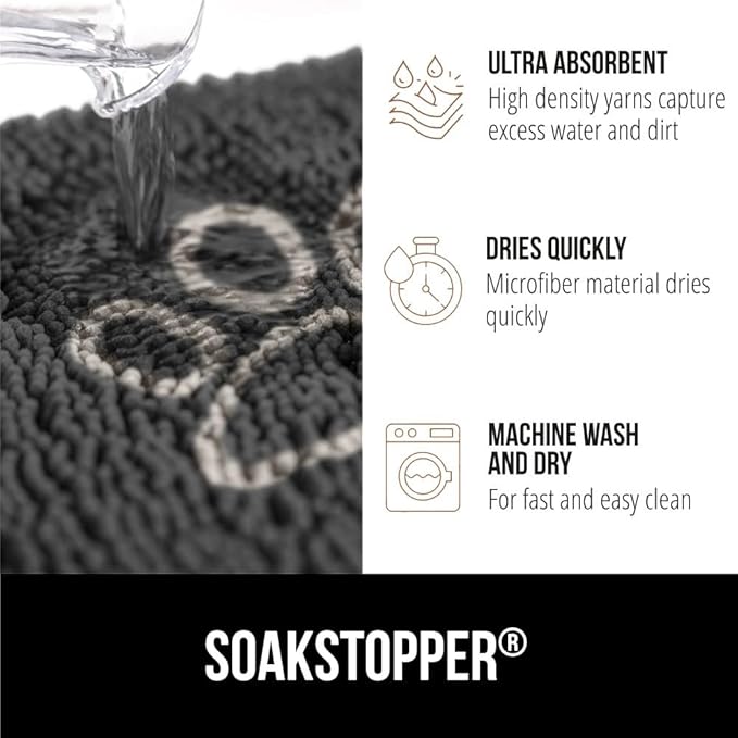 GORILLA GRIP SOAKSTOPPER Dog Door Mat, 48x30 Machine Washable Rug Absorbent Doormat Captures Moisture Mud Dirt, Quick Dry Soft Chenille Entryway Rugs Indoor Entrance Mats for Dog Paws, Charcoal - Image 4