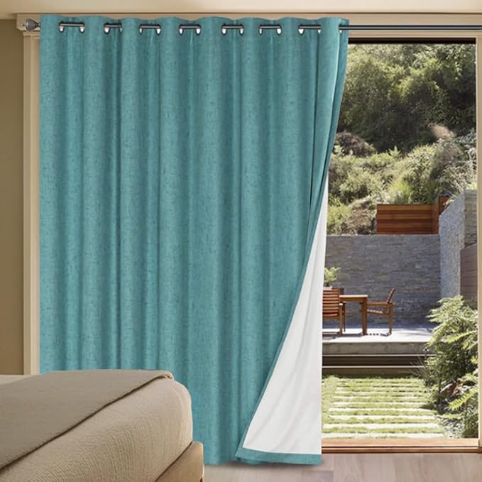 H.VERSAILTEX Linen Blackout Curtains Durable Thick Textured Linen Look 100% Blackout Patio Door Curtain Anti Rust Grommet Extra Wide Sliding Door Curtain Panel, W100 x L84 inch - Teal by HVERSAILTEX